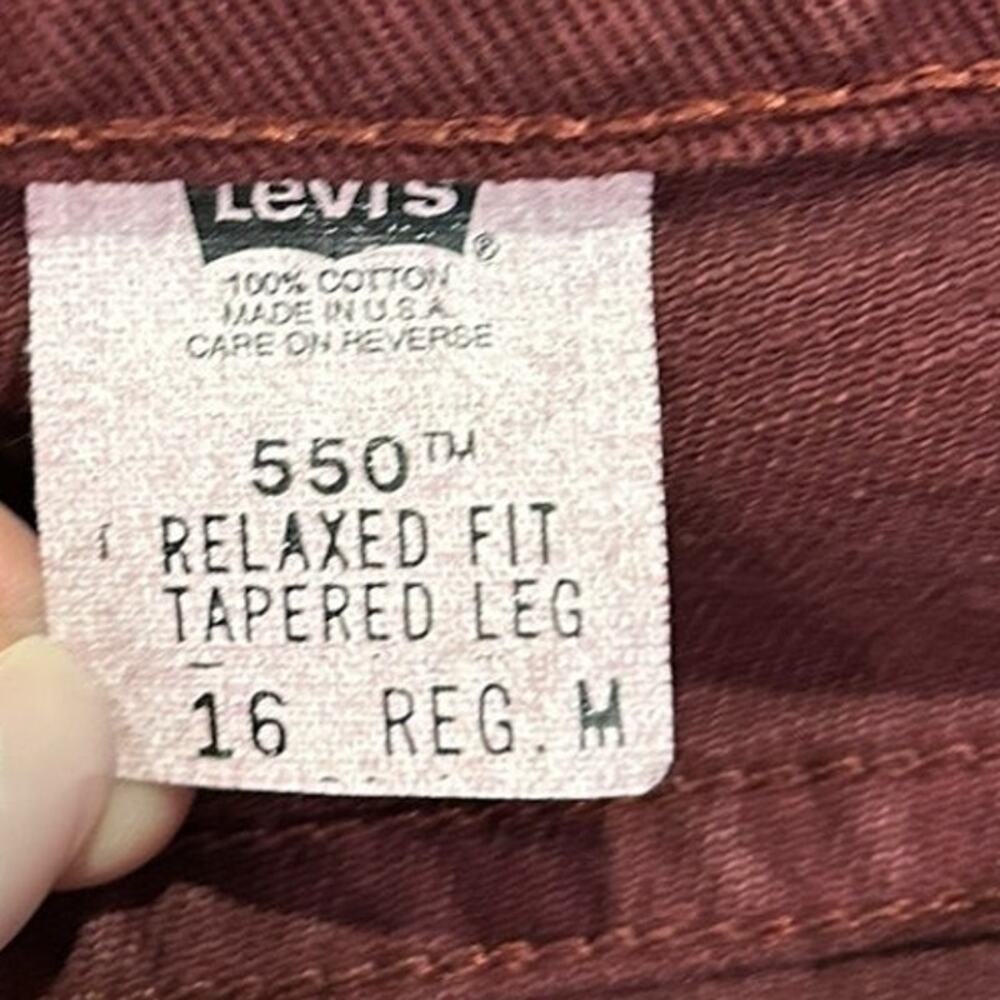 LEVIS Women's Vintage 550 Denim Jeans Size 16, 32 x 30 90s Burgundy Red Relaxed - Picture 2 of 9
